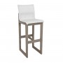 Tabouret de bar SKAAL en teck Duratek et toile Batyline Eden blanc chiné