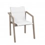 Fauteuil empilable 56x56cm SKAAL en teck Duratek et toile Batyline Eden blanc chiné