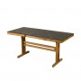 Table balcon TEKURA avec allonge papillon et pied central en teck - plateau HPL ardoise