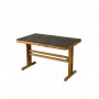 Table balcon TEKURA avec allonge papillon et pied central en teck - plateau HPL ardoise